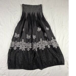 Lapis Black Grey Embroidered Smocked Strapless Maxi Dress or Long Skirt One Size